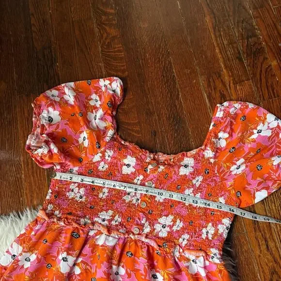 Orange & Pink Floral Print Dress Off the Shoulder - Picture 3 of 6